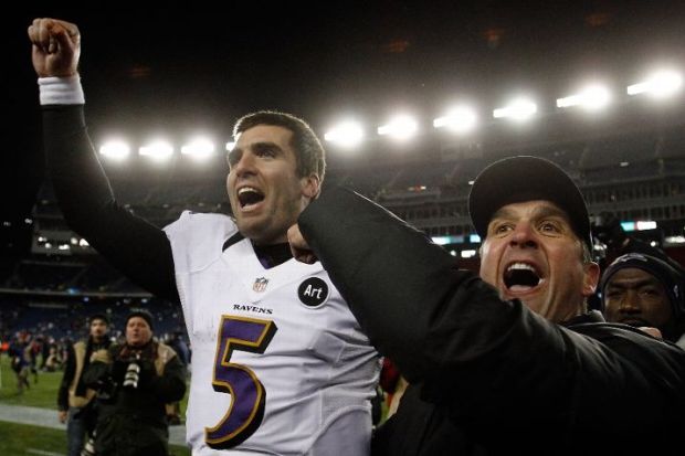 Joe Flacco and John Harbaugh after the AFC Championship