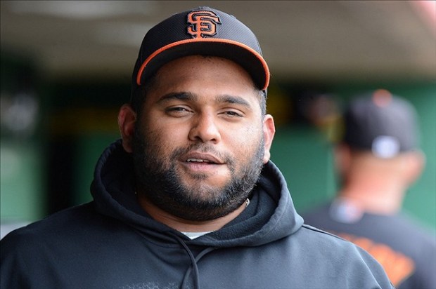 Mar 20, 2013; Scottsdale, AZ, USA; San Francisco Giants third baseman Pablo Sandoval (48) in the dugout during the third inning against the Milwaukee Brewers at Scottsdale Stadium. Mandatory Credit: Jake Roth-USA TODAY Sports