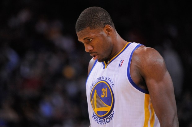 January 11, 2013; Oakland, CA, USA; Golden State Warriors center Festus Ezeli (31) looks on during the third quarter against the Portland Trail Blazers at Oracle Arena. The Warriors defeated the Trail Blazers 103-97. Mandatory Credit: Kyle Terada-USA TODAY Sports