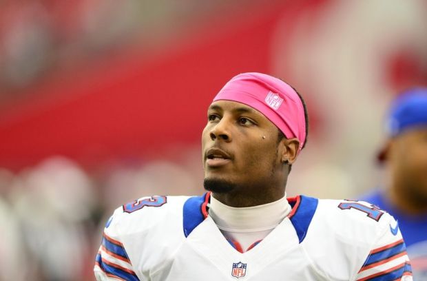 Oct. 14, 2012; Glendale, AZ, USA; Buffalo Bills wide receiver (13) Stevie Johnson against the Arizona Cardinals at University of Phoenix Stadium. The Bills defeated the Cardinals 19-16 in overtime. Mandatory Credit: Mark J. Rebilas-USA TODAY Sports