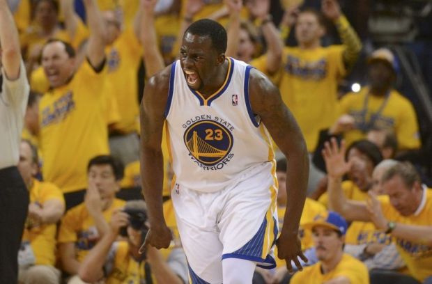 May 1, 2014; Oakland, CA, USA; Golden State Warriors forward Draymond Green (23) celebrates after making a basket against the Los Angeles Clippers during the third quarter in game six of the first round of the 2014 NBA Playoffs at Oracle Arena. The Warriors defeated the Clippers 100-99. Mandatory Credit: Kyle Terada-USA TODAY Sports