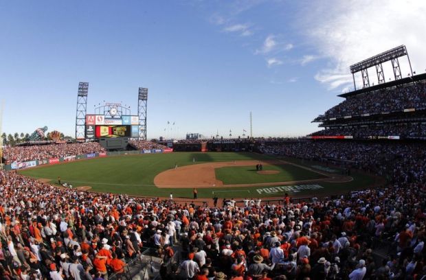 Oct 6, 2014; San Francisco, CA, USA; An overall view of the stadium during the seventh inning stretch in game three of the 2014 NLDS baseball playoff game between the Washington Nationals and the San Francisco Giants at AT&T Park. Mandatory Credit: Kelley L Cox-USA TODAY Sports