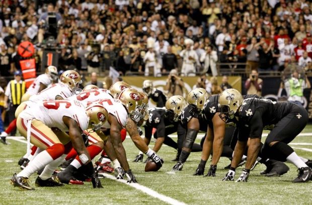 November 25, 2012; New Orleans, LA, USA; San Francisco 49ers offense lines up against the New Orleans Saints defense during the second half of a game at the Mercedes-Benz Superdome. The 49ers defeated the Saints 31-21. Mandatory Credit: Derick E. Hingle-USA TODAY Sports