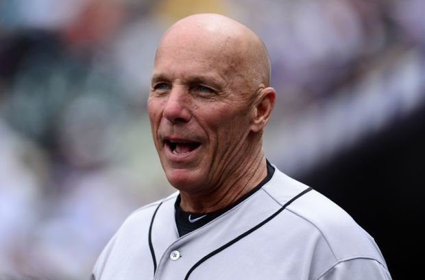 May 19, 2013; Denver, CO, USA; San Francisco Giants third base coach Tim Flannery (1) before the start of the game against the Colorado Rockies at Coors Field. Mandatory Credit: Ron Chenoy-USA TODAY Sports