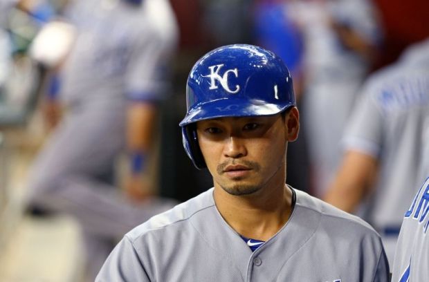 Aug 6, 2014; Phoenix, AZ, USA; Kansas City Royals outfielder Nori Aoki against the Arizona Diamondbacks at Chase Field. Mandatory Credit: Mark J. Rebilas-USA TODAY Sports