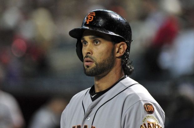 Jul 18, 2015; Phoenix, AZ, USA; San Francisco Giants center fielder Angel Pagan (16) looks on during the first inning against the Arizona Diamondbacks at Chase Field. Mandatory Credit: Matt Kartozian-USA TODAY Sports